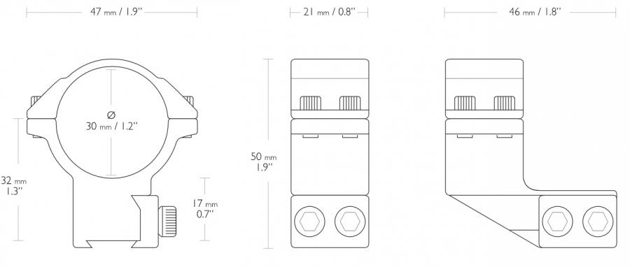 Hawke távcsőszerelék 30mm, 9-11mm, 2 részes , eltolt , magas