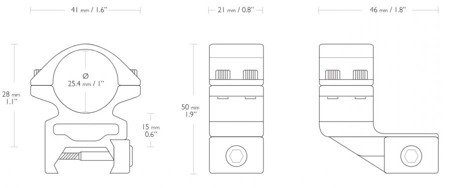 Hawke távcsőszerelék 1" weaver magas eltolt 2 csavaros