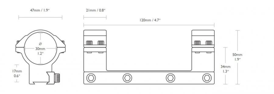 Hawke távcsőszerelék 30mm, 9-11mm , magas 2 csavar egy részes